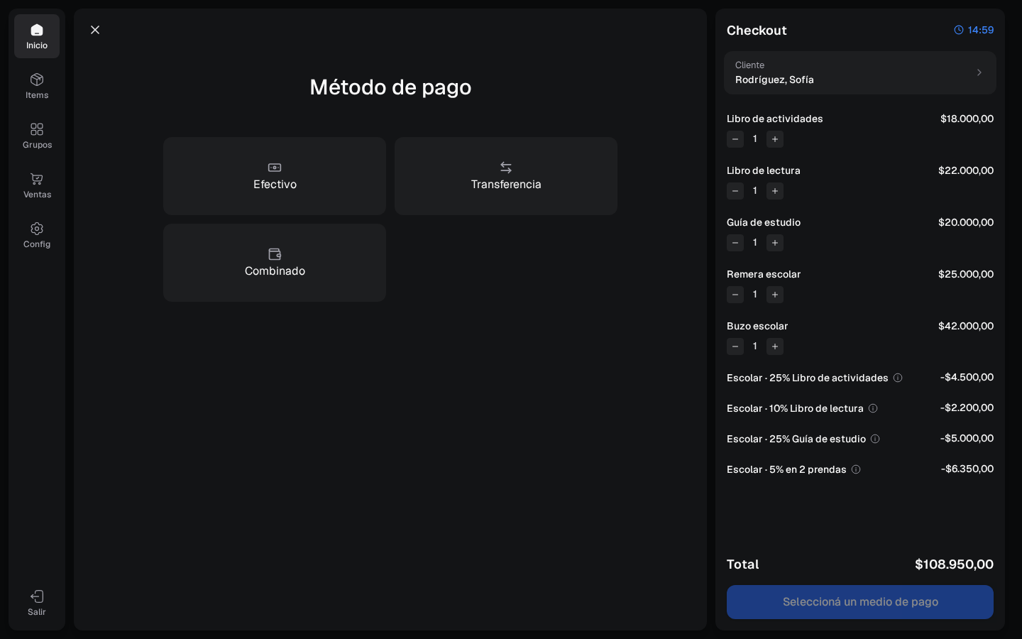 Medios de pago disponibles en el checkout del POS
