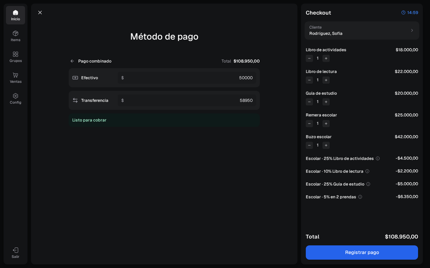 Pago combinado repartido entre varios medios