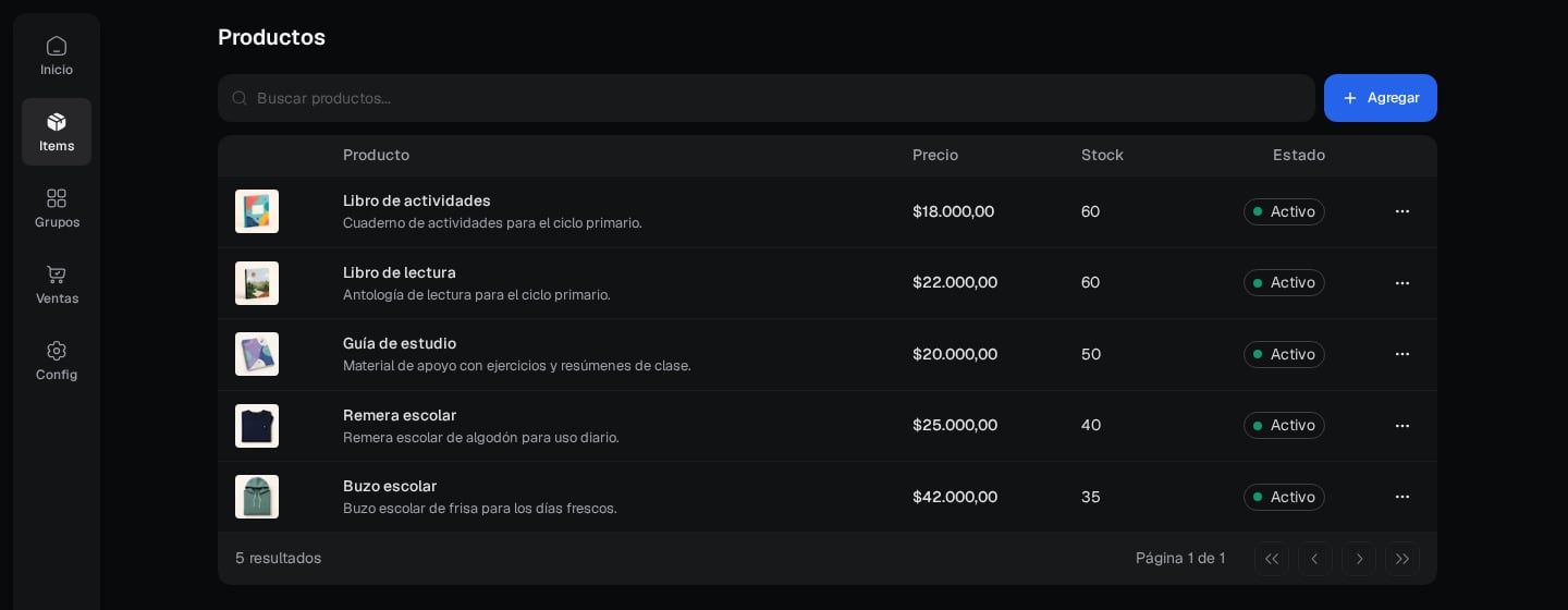 Administración de productos asociados a un punto de venta