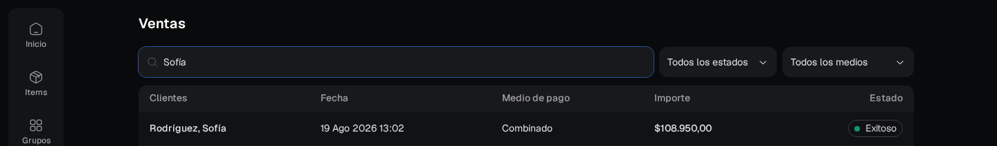 Listado de ventas del POS con búsqueda y filtros