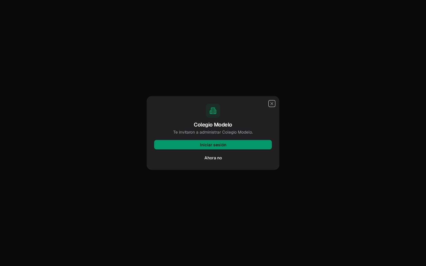 Pantalla de invitación a Colegio Modelo para quien ya tiene cuenta, modal centrado con Iniciar sesión