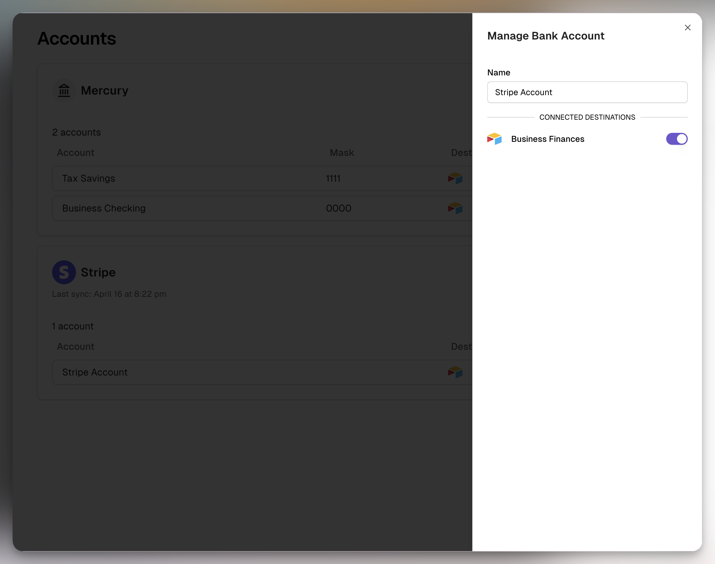 manage stripe connection