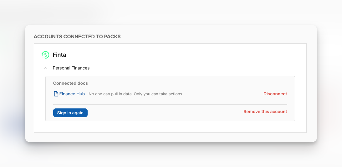 remove Finta from Coda account