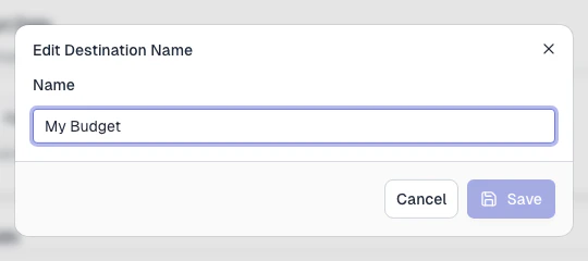 Edit Destination Name modal