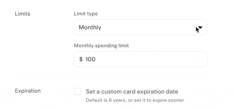 Mercury Spend Limit and Expiration
