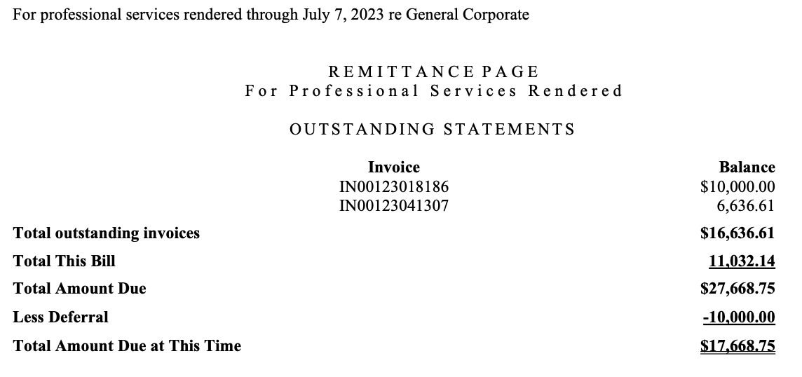 Final invoice total after months of accruals