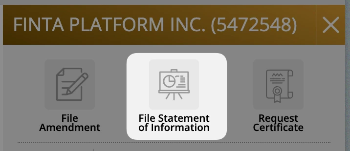 File Statement of Information button in the entity actions menu