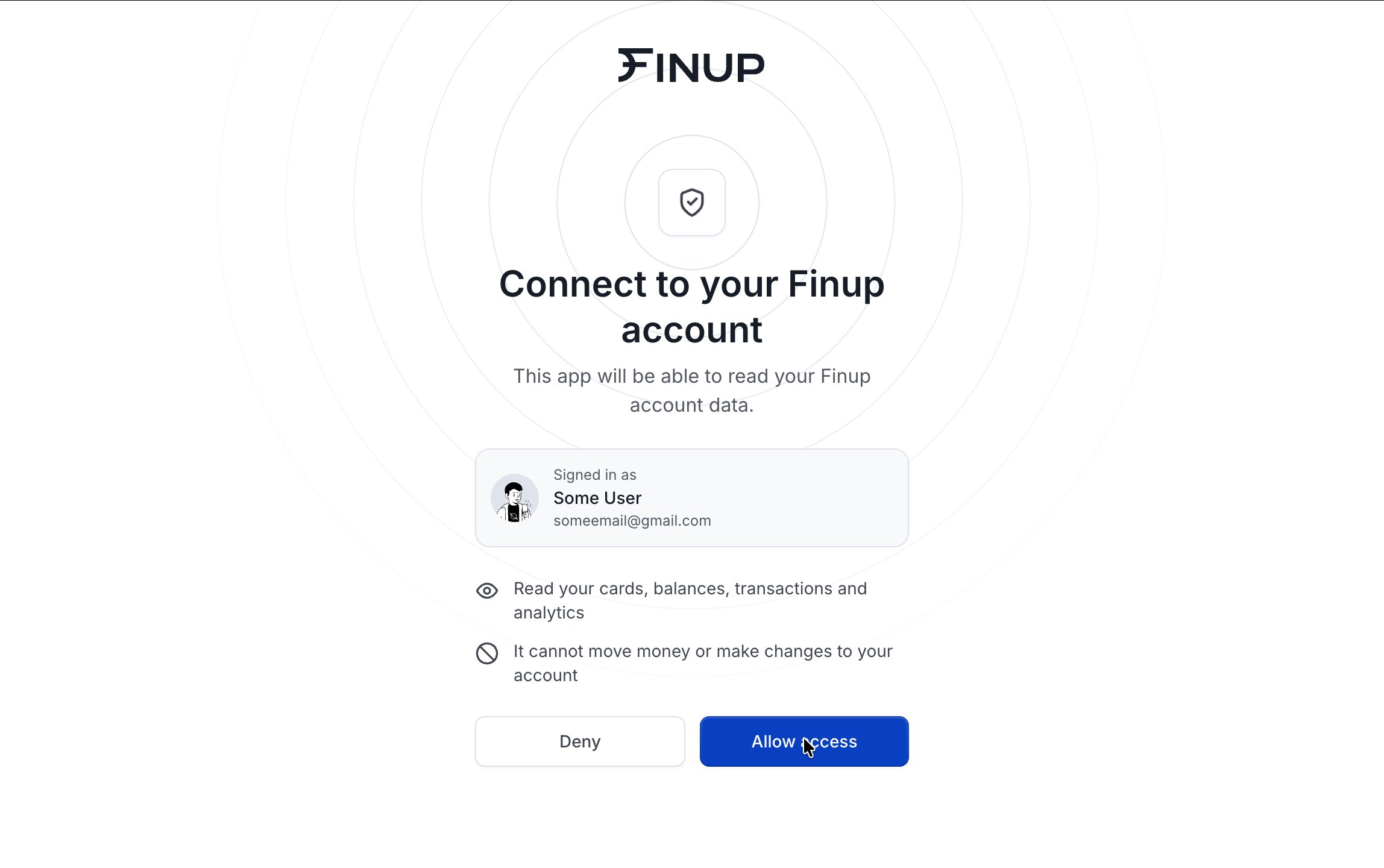 Finup sign-in and consent screen