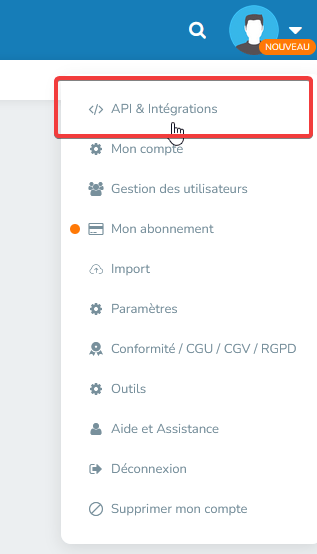 Henrri : menu API & Intégrations
