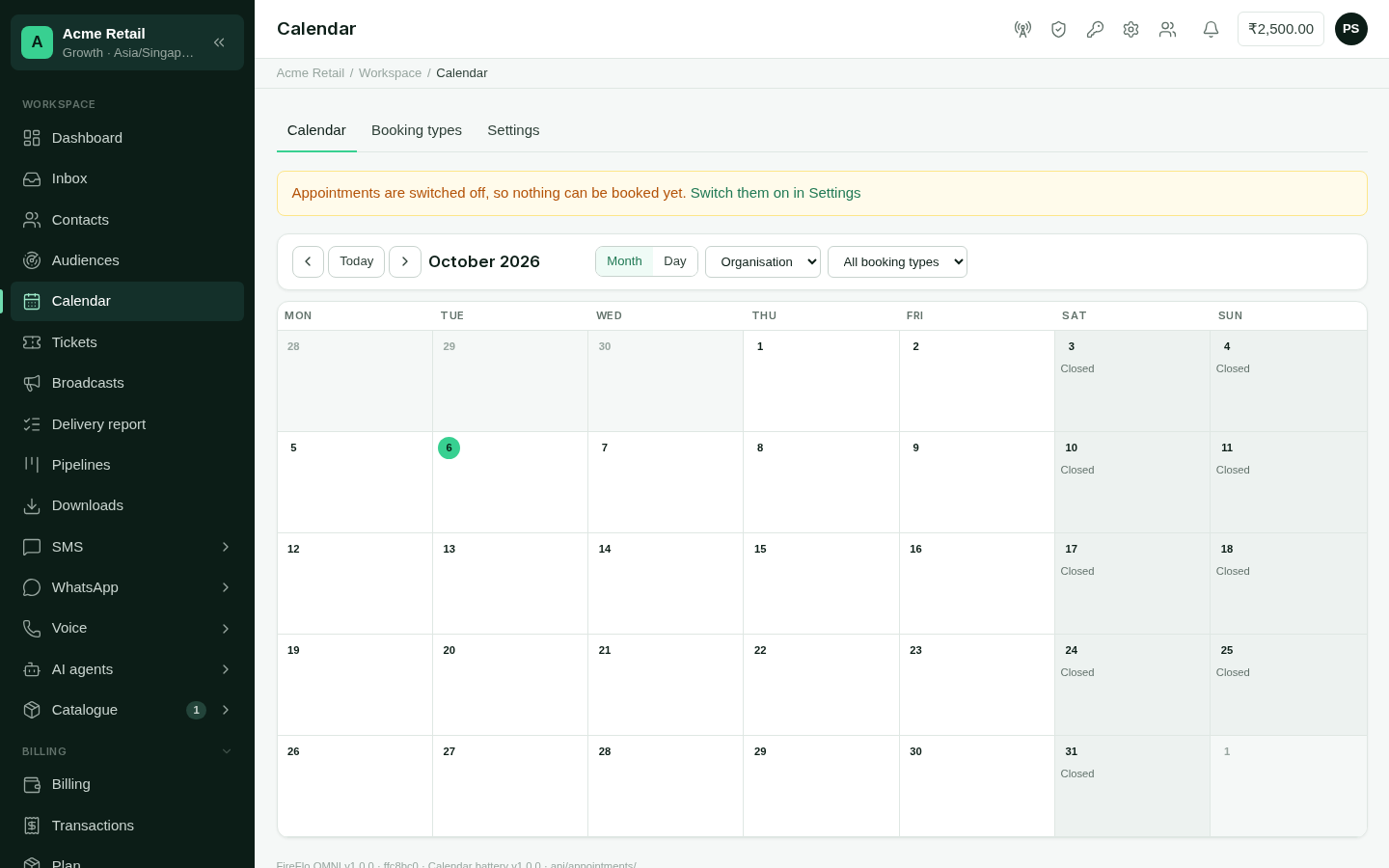 The shared calendar in month view with appointments coloured by booking type