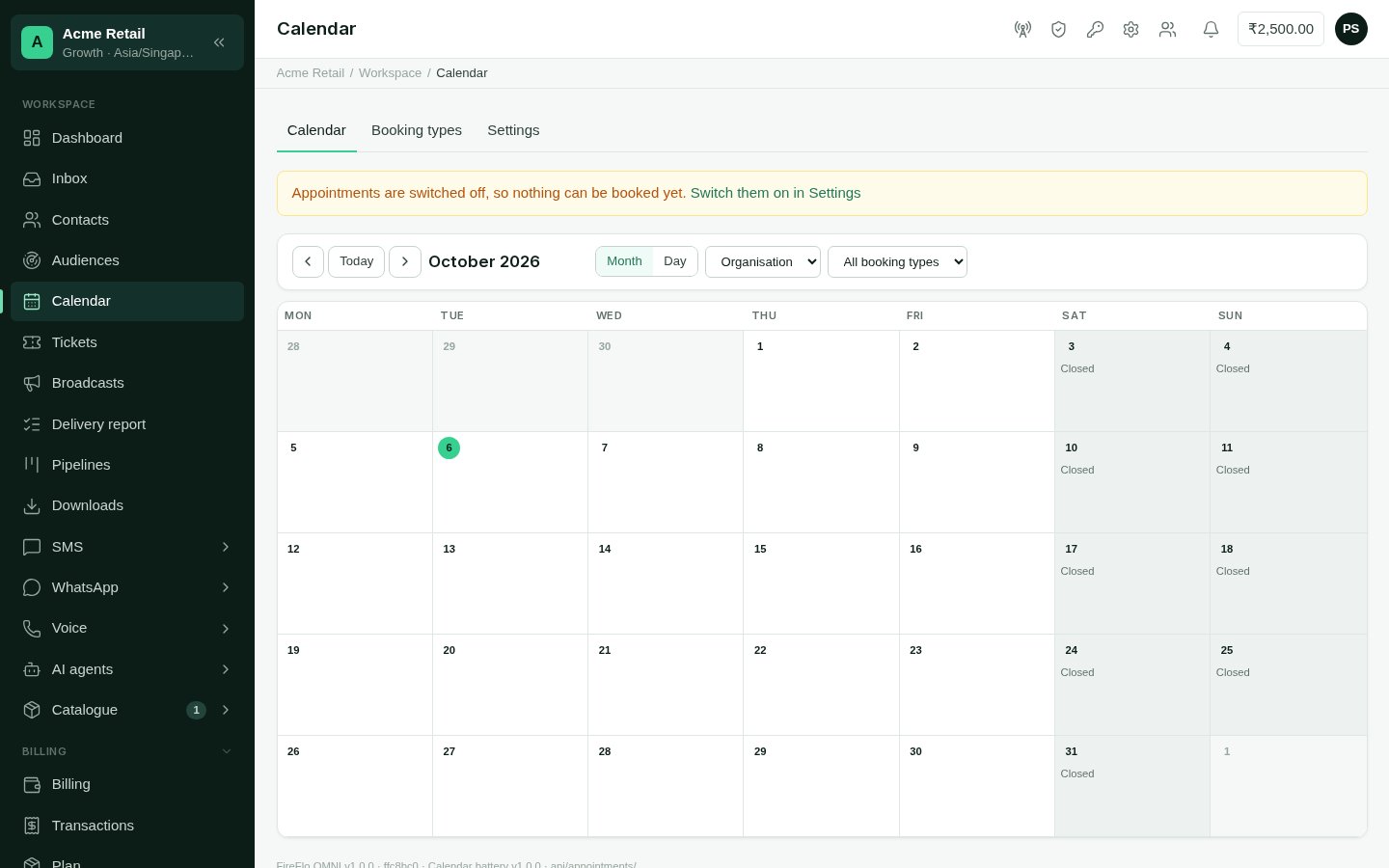 The shared calendar in month view with appointments coloured by booking type