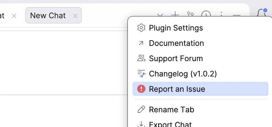 Report an Issue option in menu