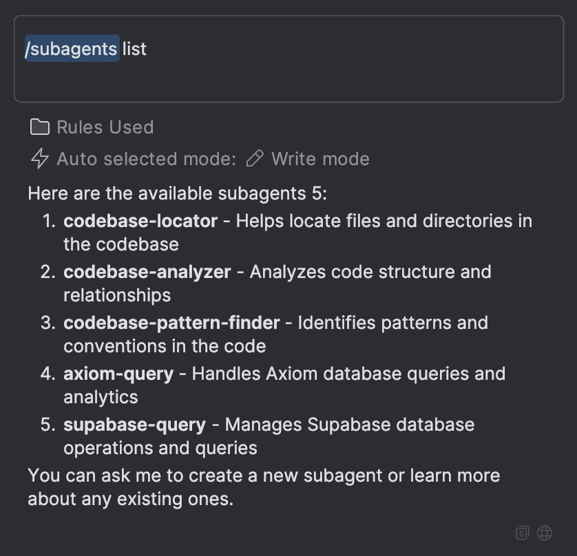 Subagents slash command