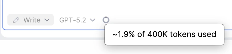 Screenshot showing the context window usage estimate at the bottom of the chat interface