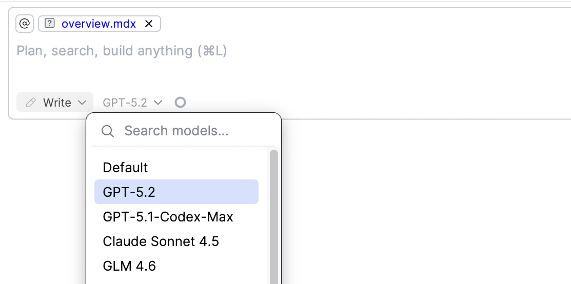 Screenshot showing the model picker dropdown in the chat interface