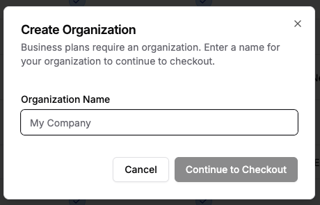 Create organization dialog