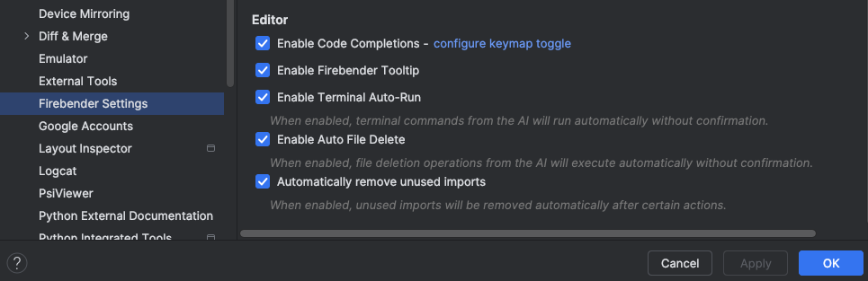 Settings screenshot