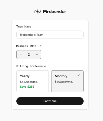 Team checkout page