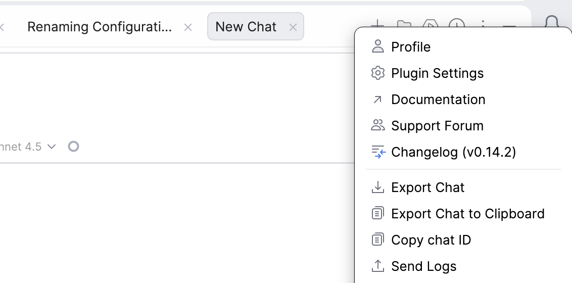 Send Logs option in menu