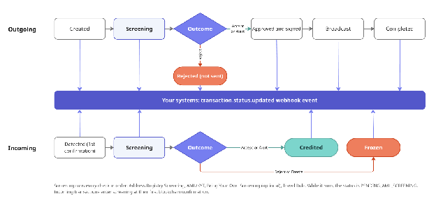 Screening flow for outgoing and incoming transactions
