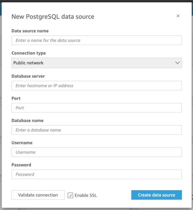 QuickSight Data Source Modal