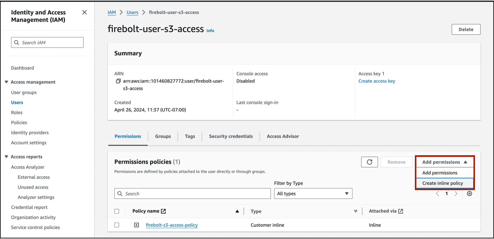 Choose Inline Policy