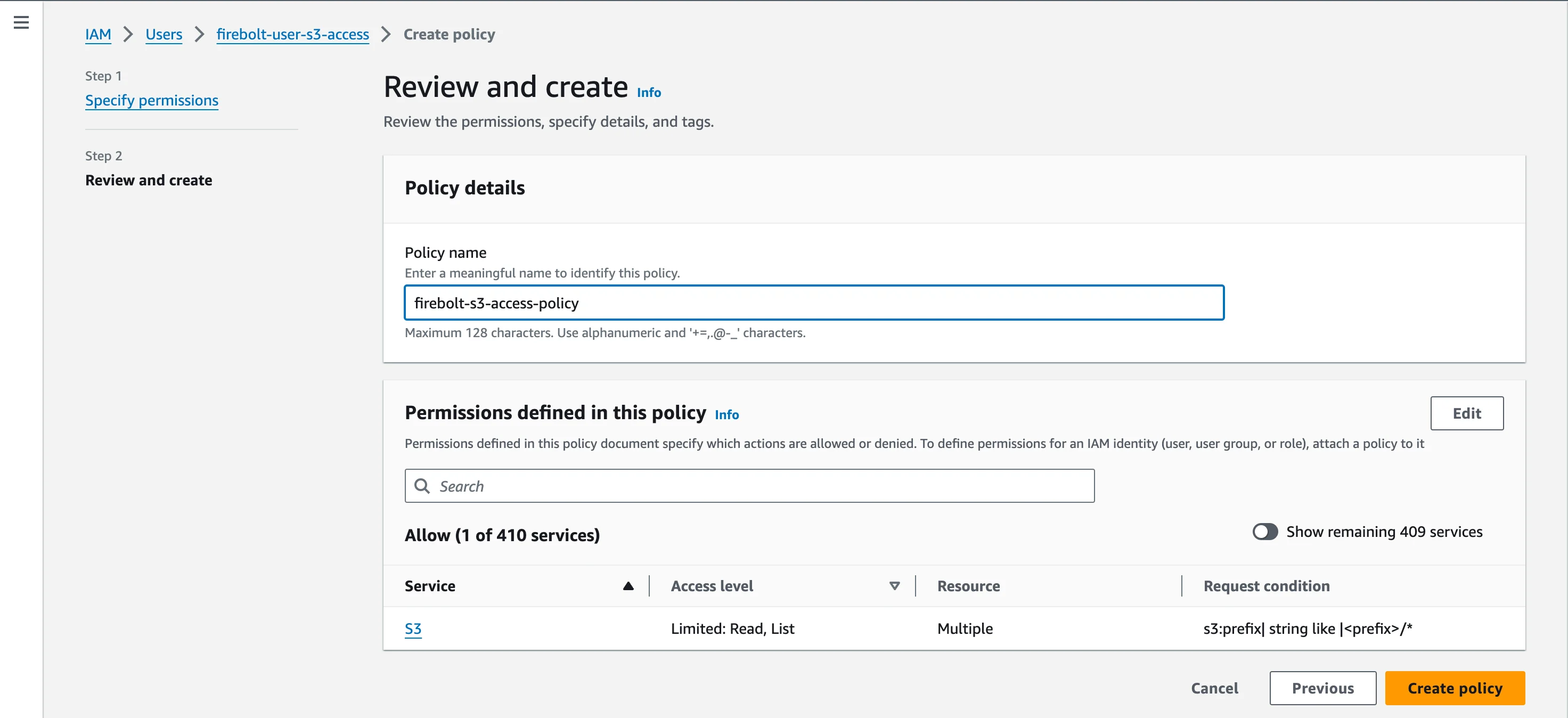 Create policy