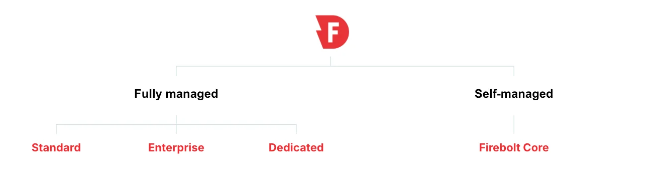 Firebolt offers fully-managed and self-managed deployment models