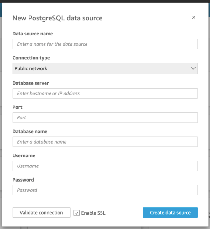 QuickSight Data Source Modal