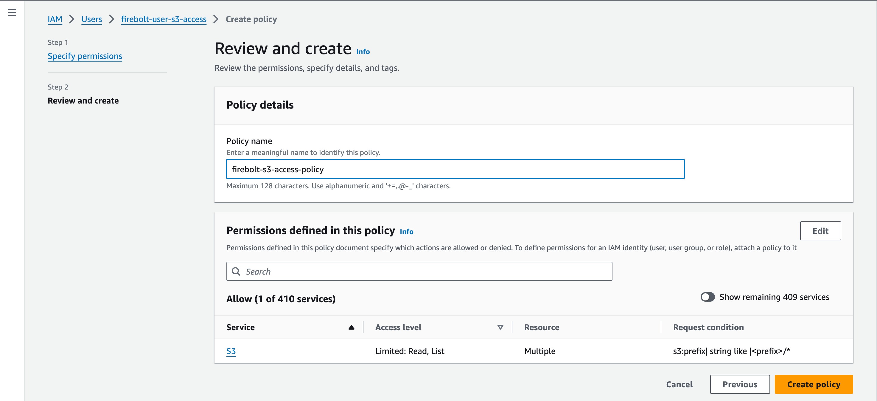 Create policy