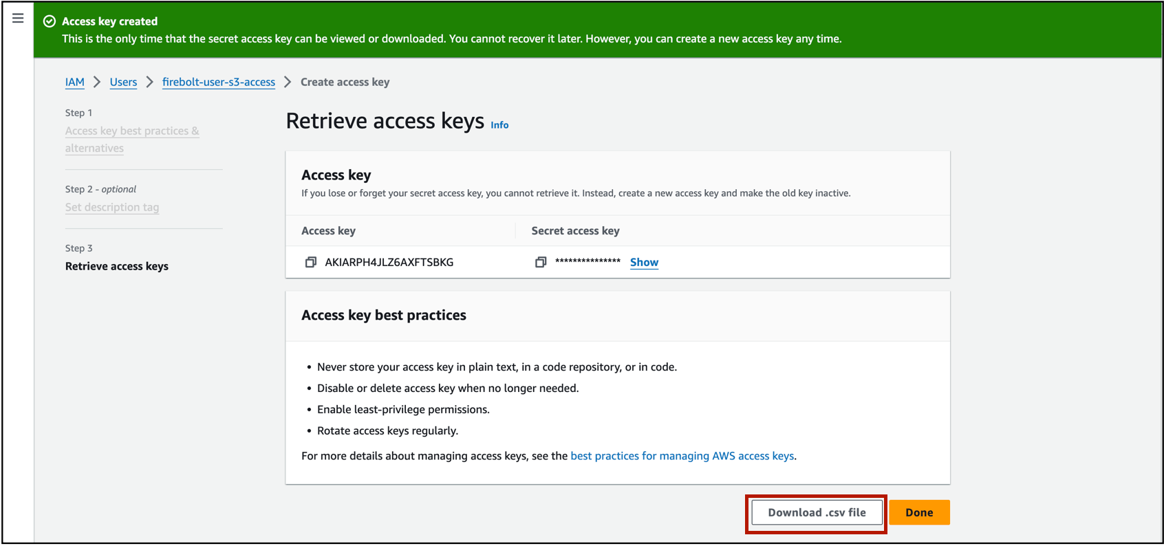 Access Key created successfully