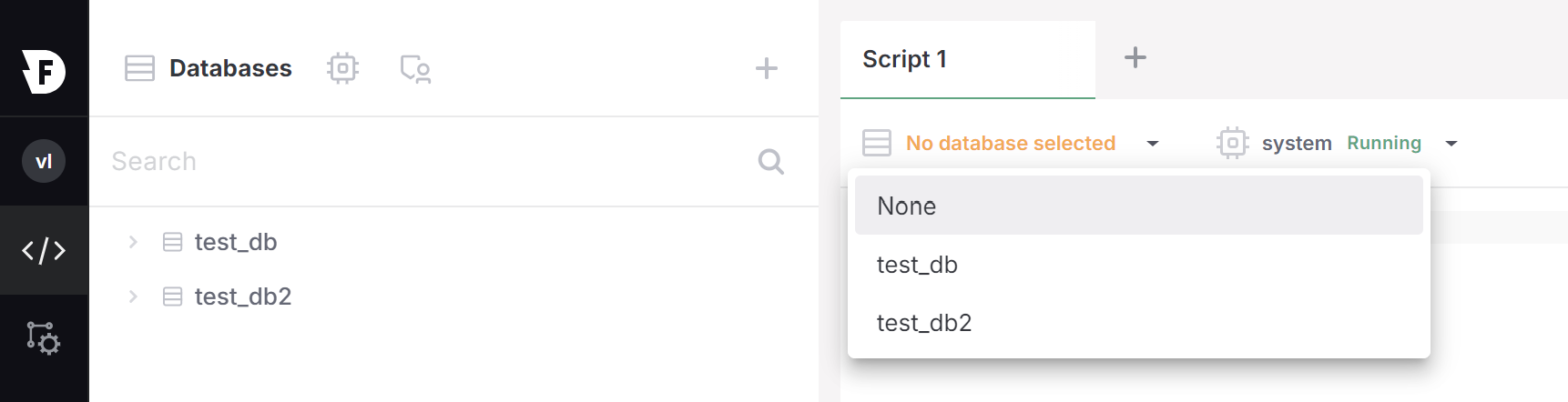 the current database selector
