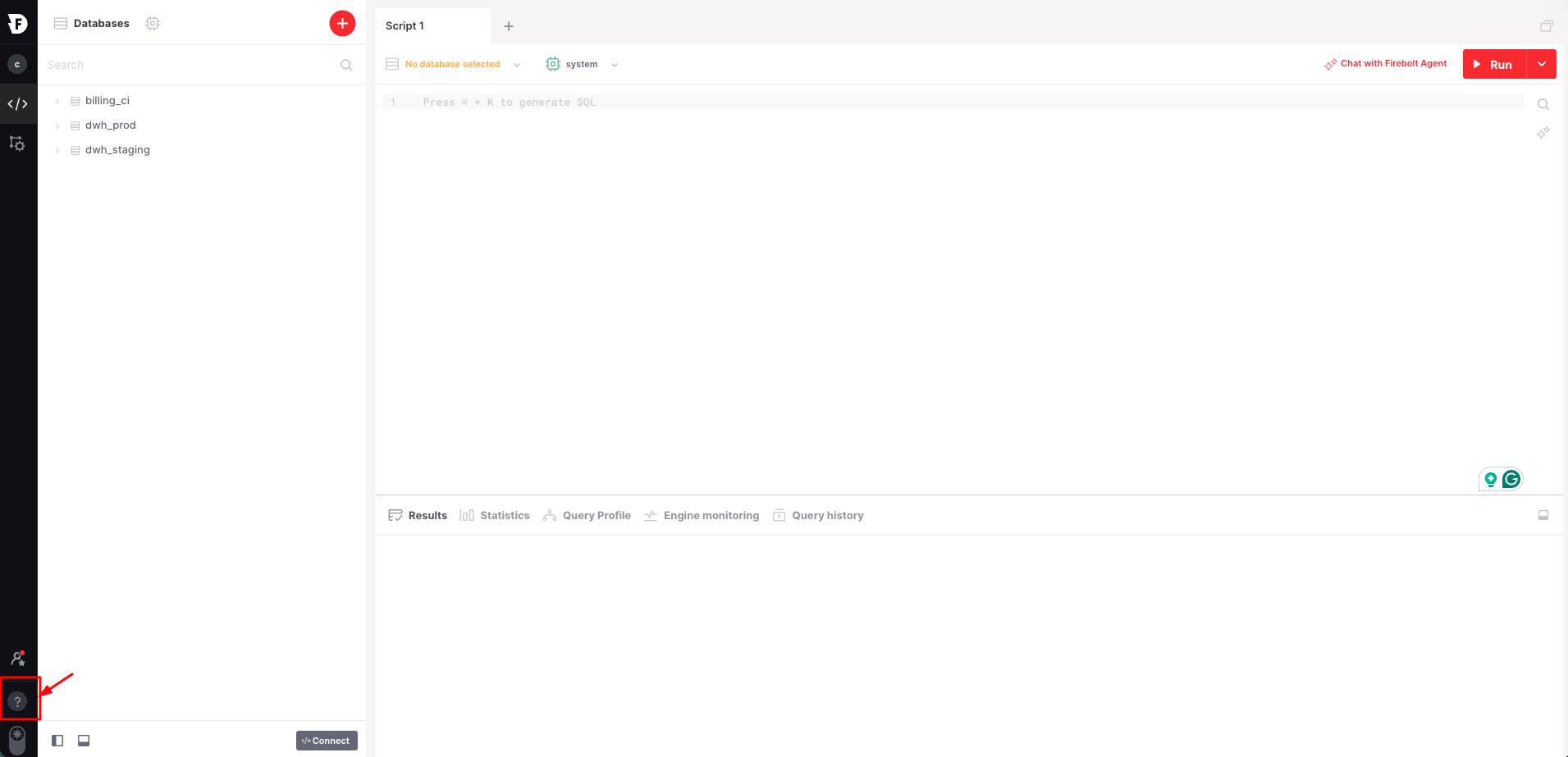 Help icon in Firebolt UI