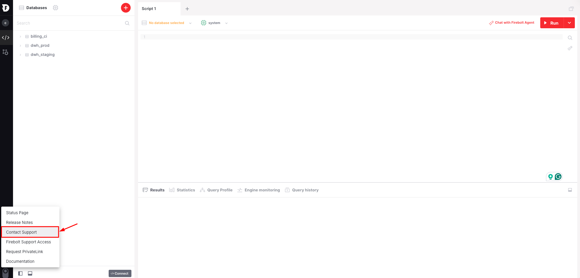 Contact Support menu option