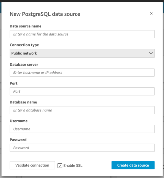 QuickSight Data Source Modal