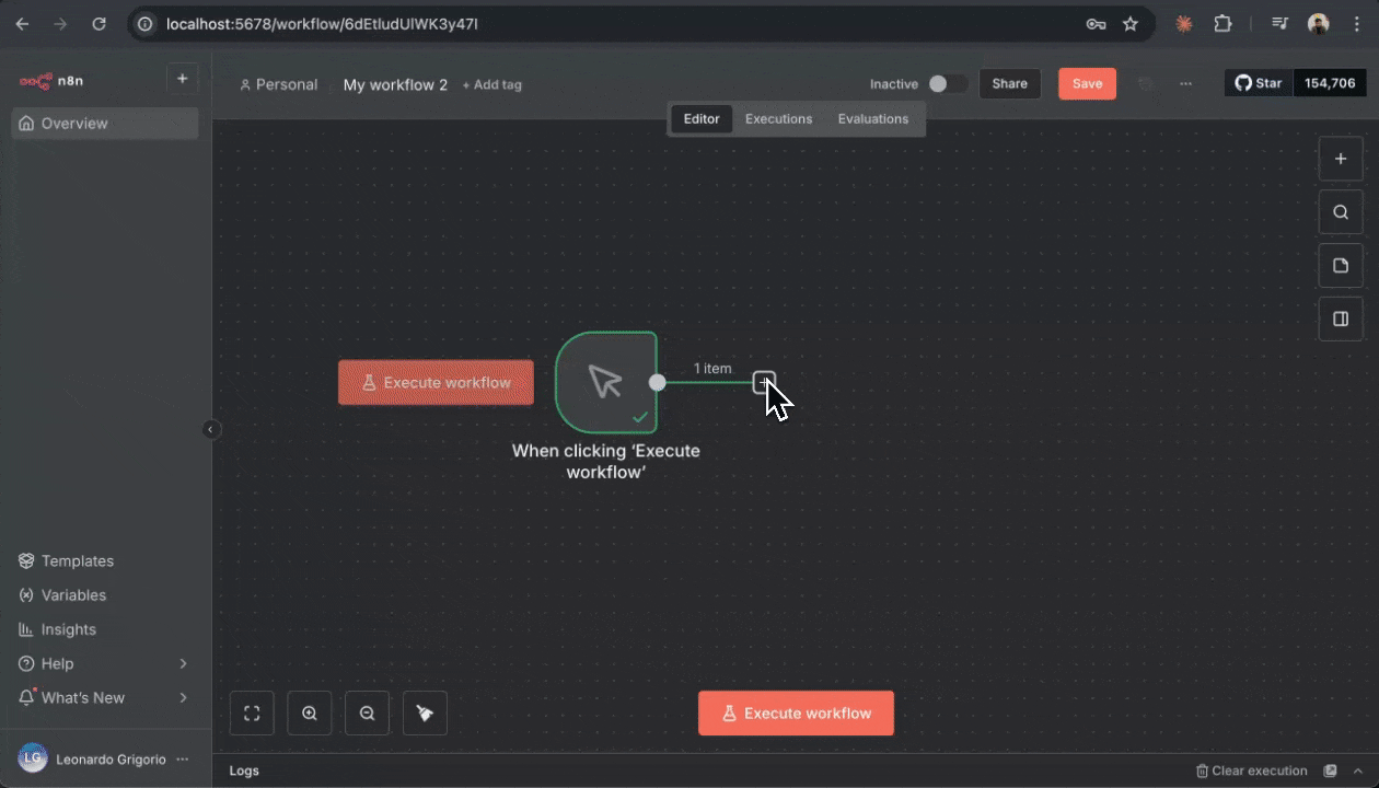 Sélection de l’opération Scrape, saisie de l’URL firecrawl.dev et clic sur le bouton Test step