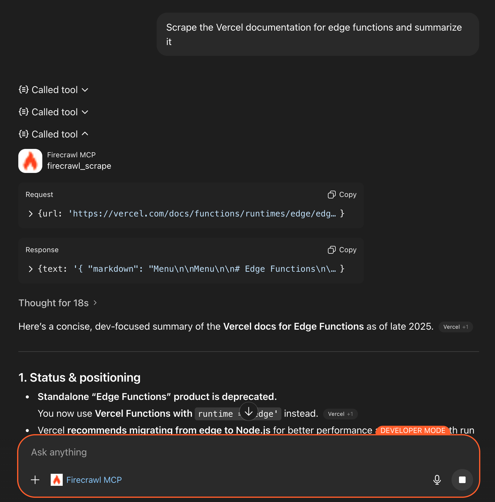 Exemplo de resultados de pesquisa do Firecrawl exibidos no ChatGPT