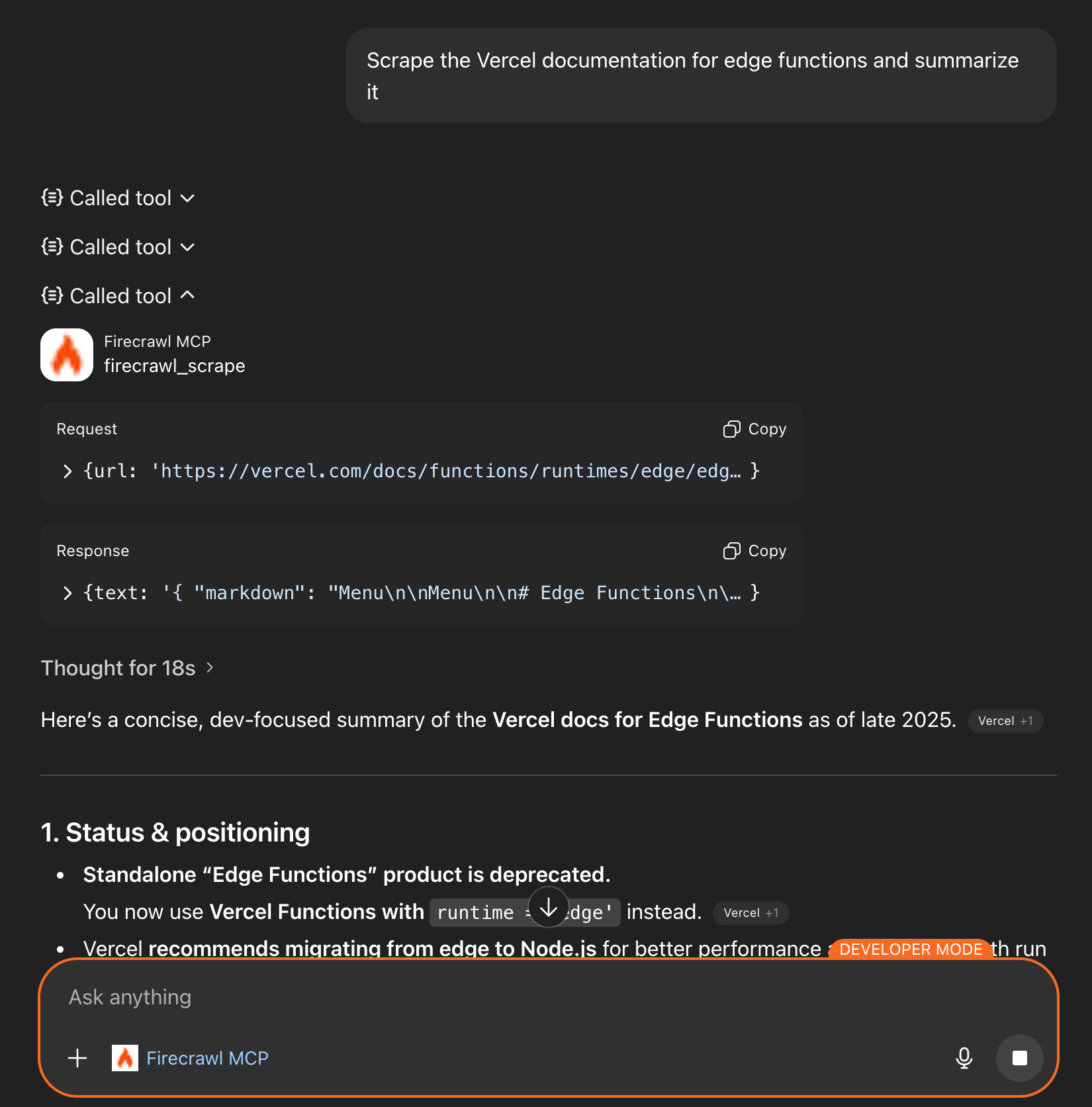 Example of Firecrawl search results displayed in ChatGPT