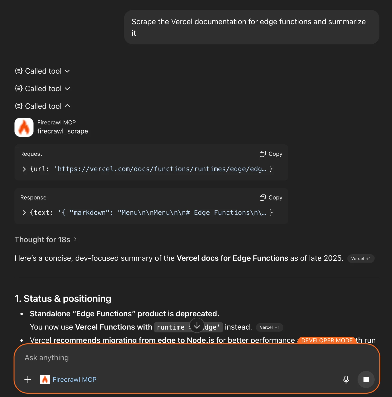 Example of Firecrawl search results displayed in ChatGPT