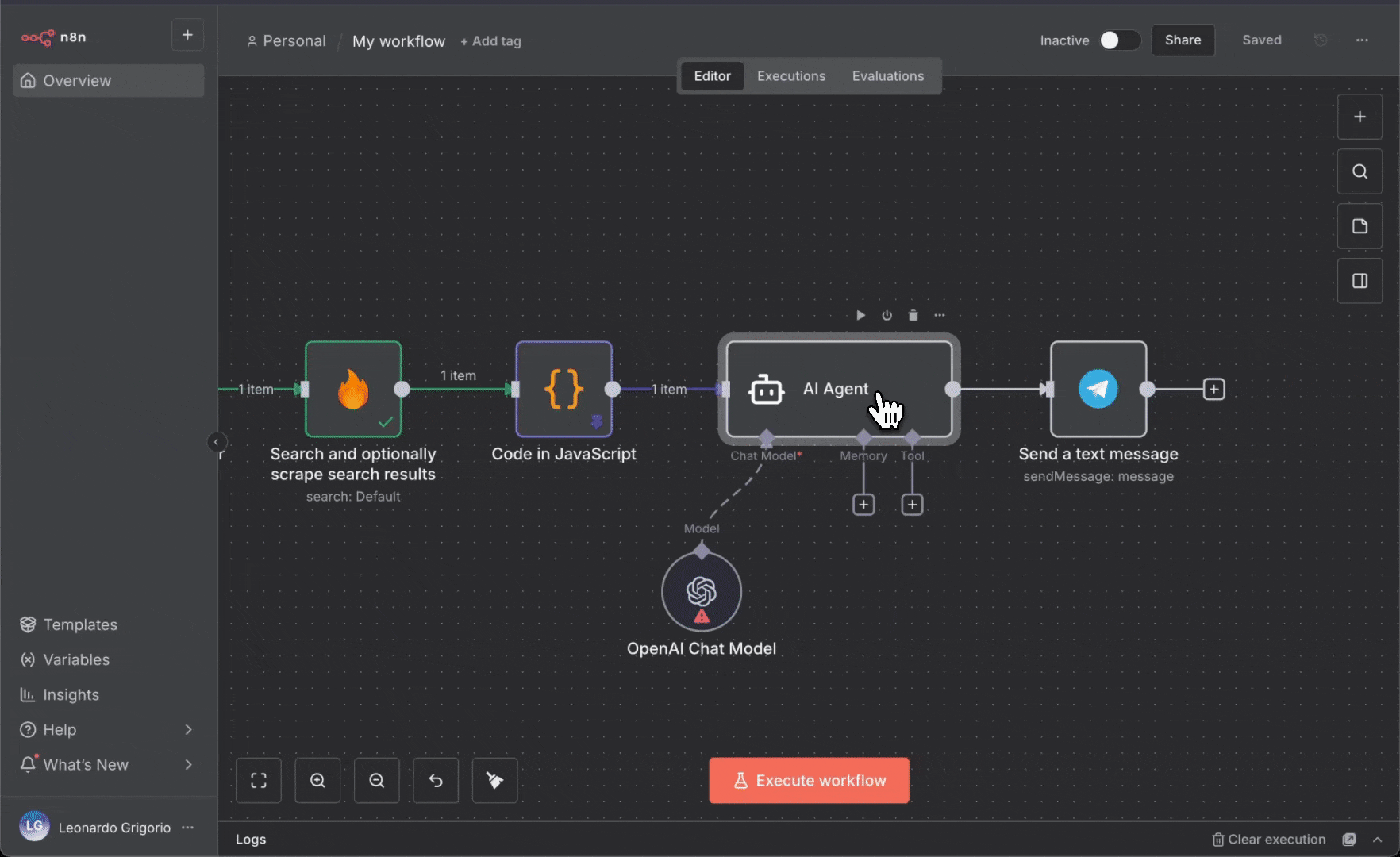 AI Agent ノードへの system prompt の追加