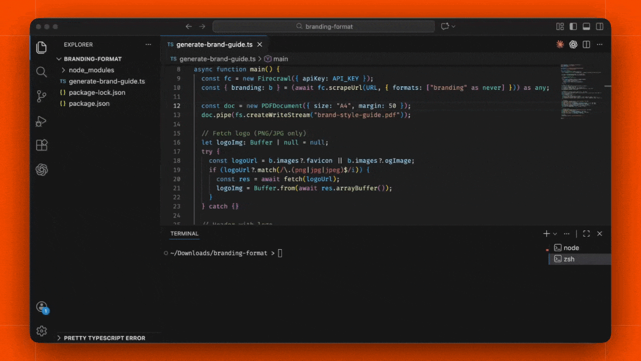 Brand style guide PDF generator using Firecrawl branding format to extract design system
