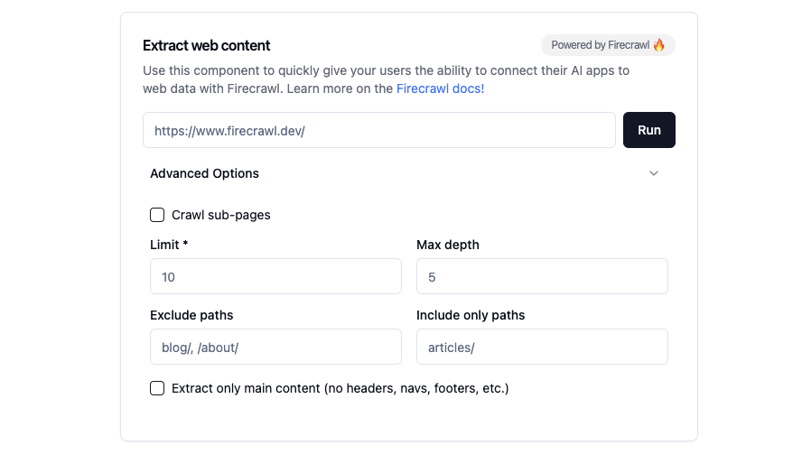 Web Connector UI Template | Firecrawl