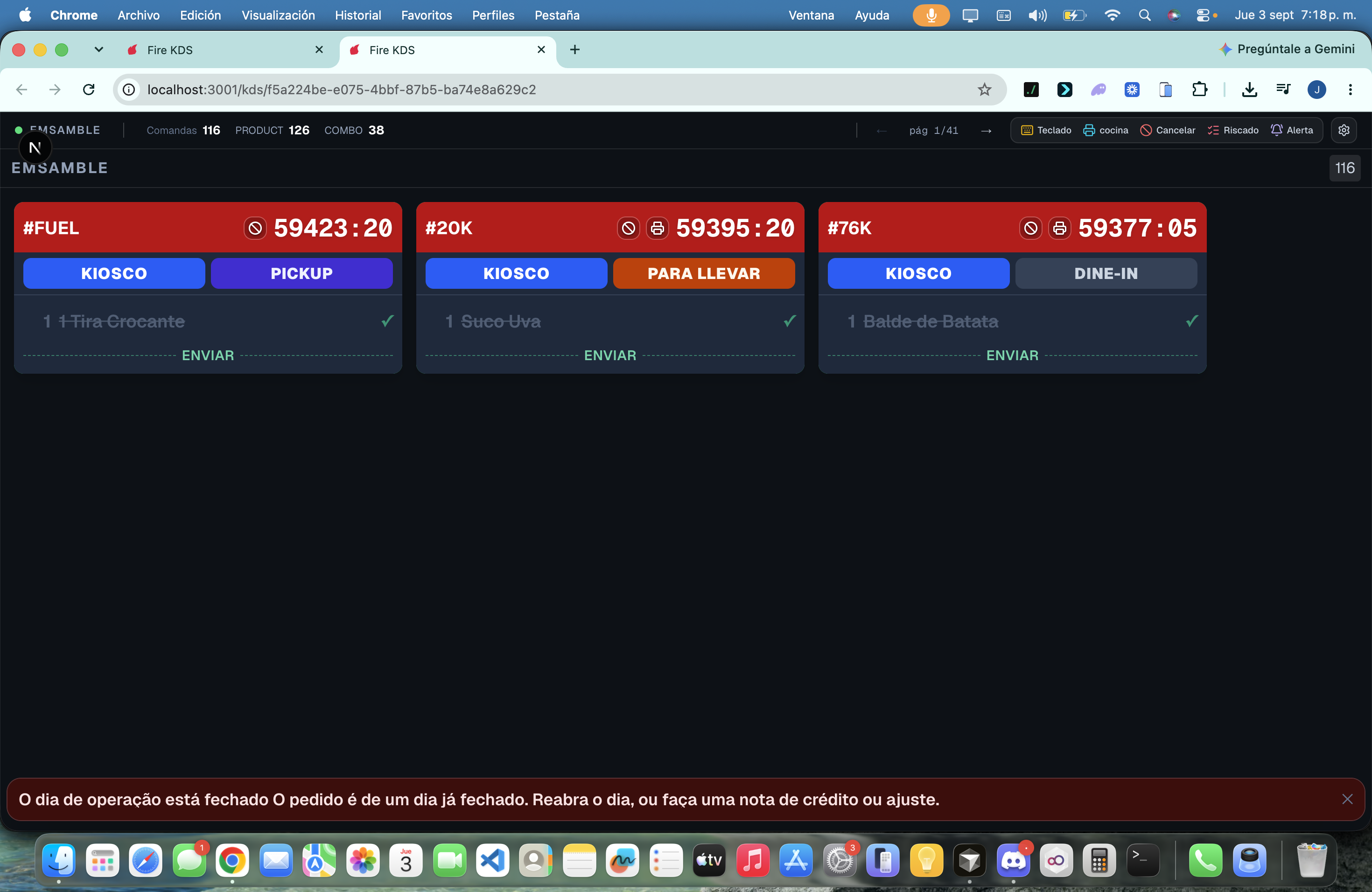 KDS cancel status showing Fire rejected the cancellation and the policy detail