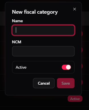 New fiscal category dialog