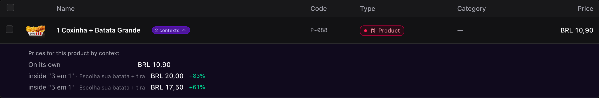 Contextual prices for the same product