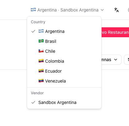 Country and vendor selector in the backoffice