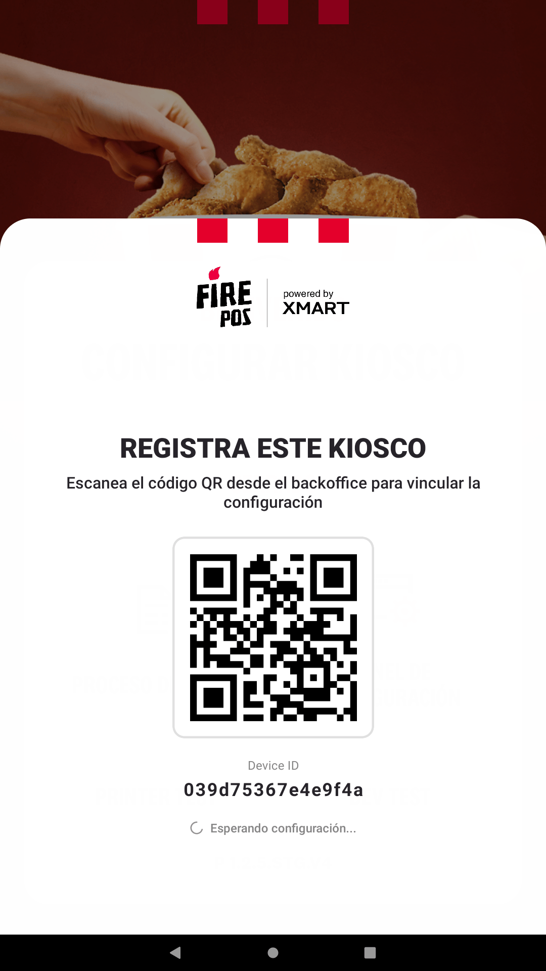 Kiosk screen showing the QR code and Device ID