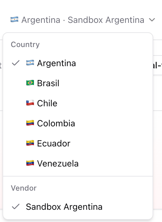 Country and vendor selector in the backoffice