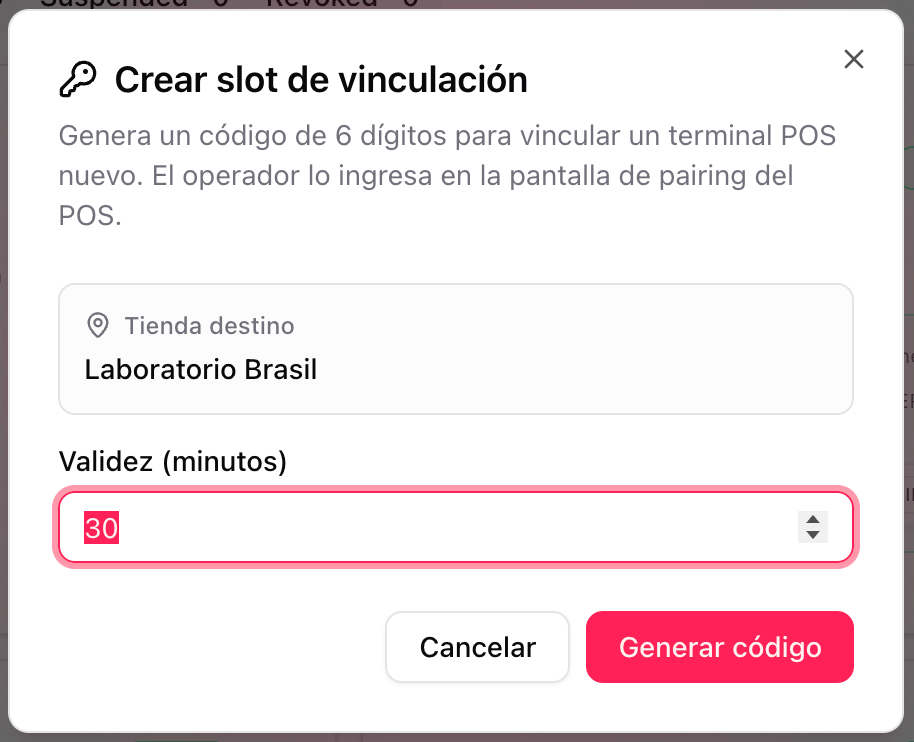 Create slot modal with the target store and the validity field