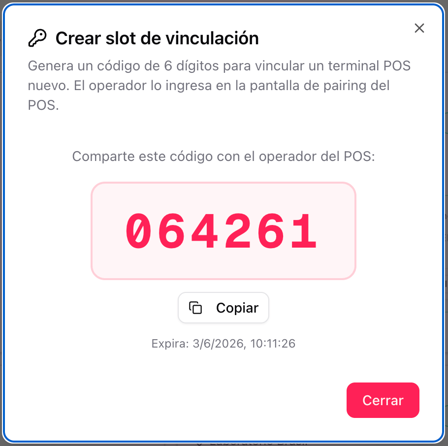 Generated 6-digit code with the copy button and the expiration time
